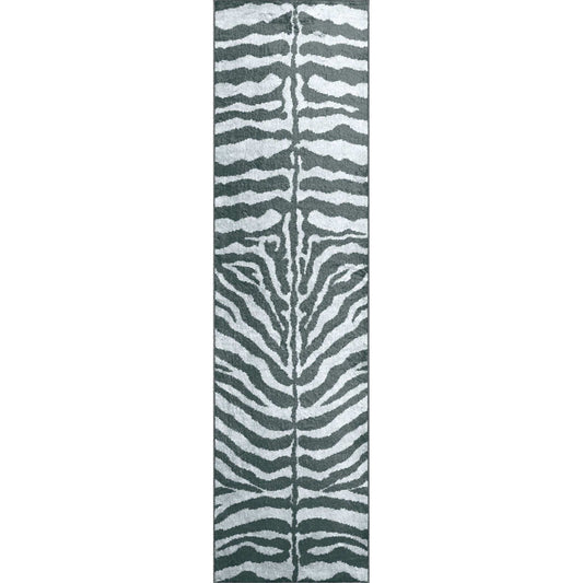 2' X 8' Grey Zebra Print Shag Handmade Non Skid Runner Rug - Homeroots - Flyclothing LLC