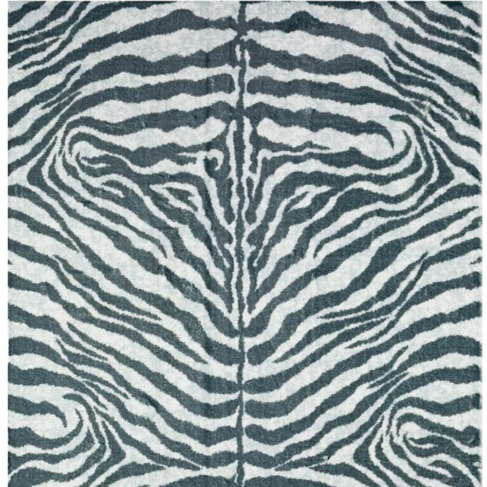 5' X 8' Grey Zebra Print Shag Handmade Non Skid Area Rug - Homeroots - Flyclothing LLC