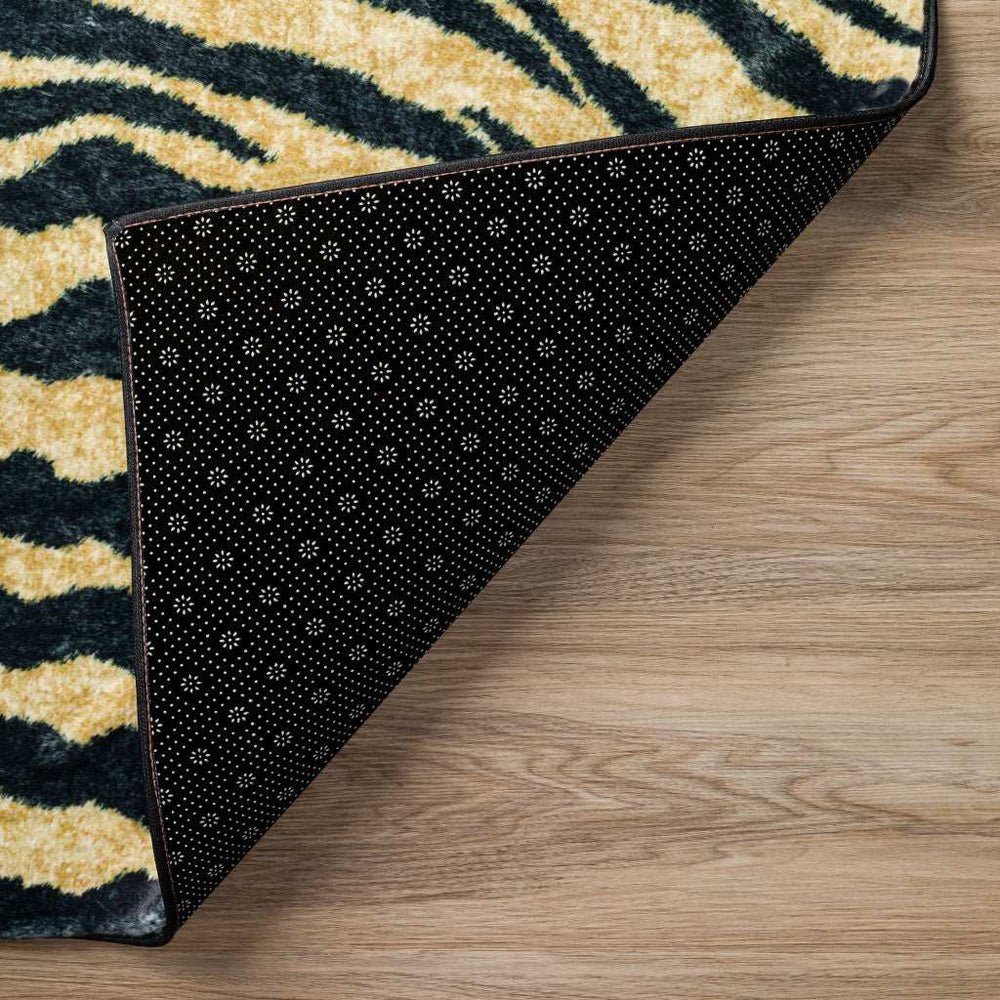 2' X 3' Black and Gold Animal Print Shag Handmade Non Skid Area Rug - Homeroots - Flyclothing LLC
