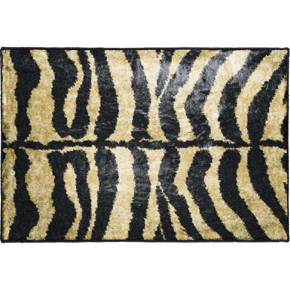 2' X 3' Black and Gold Animal Print Shag Handmade Non Skid Area Rug - Homeroots - Flyclothing LLC