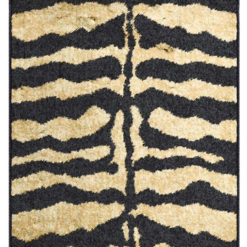 3' X 8' Black and Gold Animal Print Shag Handmade Non Skid Runner Rug - Homeroots - Flyclothing LLC