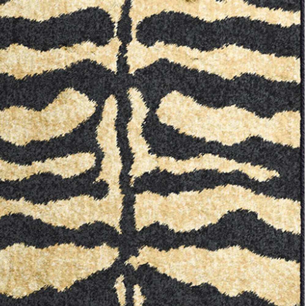 3' X 8' Black and Gold Animal Print Shag Handmade Non Skid Runner Rug - Homeroots - Flyclothing LLC