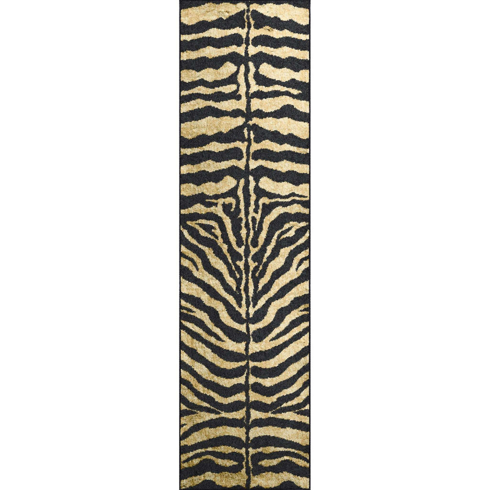 3' X 8' Black and Gold Animal Print Shag Handmade Non Skid Runner Rug - Homeroots - Flyclothing LLC