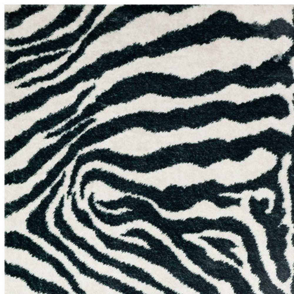 2' X 3' Black and White Zebra Print Shag Handmade Non Skid Area Rug - Homeroots - Flyclothing LLC