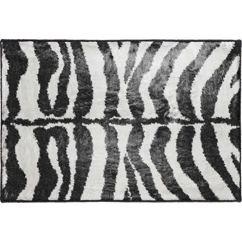 2' X 3' Black and White Zebra Print Shag Handmade Non Skid Area Rug - Homeroots - Flyclothing LLC