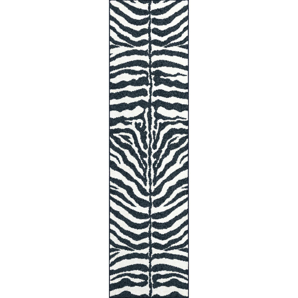 3' X 8' Black and White Zebra Print Shag Handmade Non Skid Runner Rug - Homeroots - Flyclothing LLC