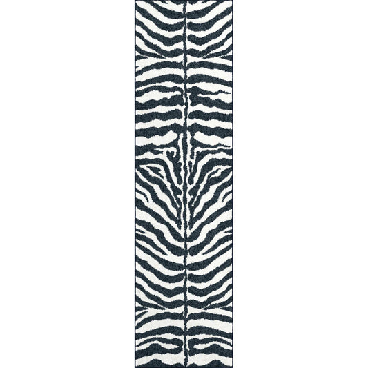 3' X 8' Black and White Zebra Print Shag Handmade Non Skid Runner Rug - Homeroots - Flyclothing LLC