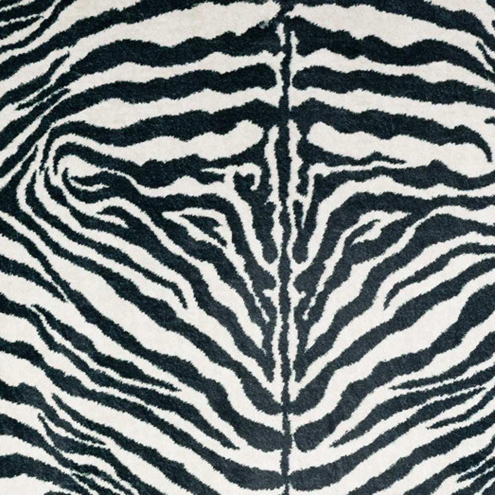 3' X 5' Black and White Zebra Print Shag Handmade Non Skid Area Rug - Homeroots - Flyclothing LLC