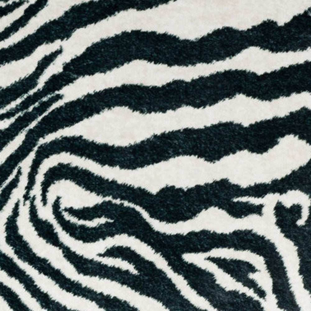 3' X 5' Black and White Zebra Print Shag Handmade Non Skid Area Rug - Homeroots - Flyclothing LLC