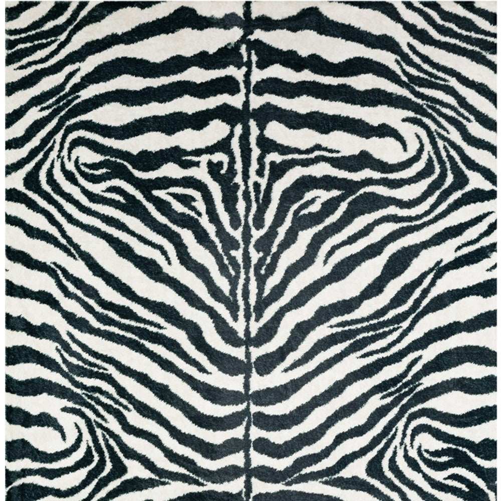 5' X 8' Black and White Zebra Print Shag Handmade Non Skid Area Rug - Homeroots - Flyclothing LLC