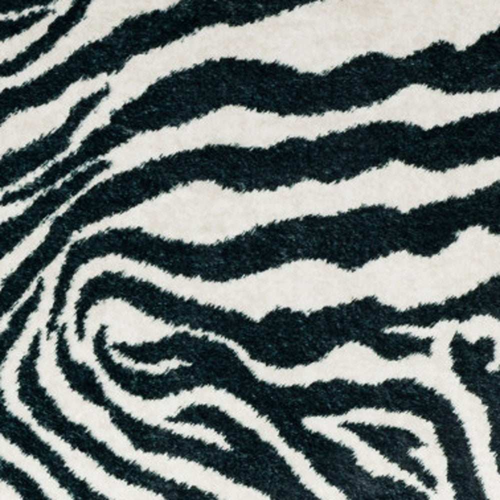 5' X 8' Black and White Zebra Print Shag Handmade Non Skid Area Rug - Homeroots - Flyclothing LLC