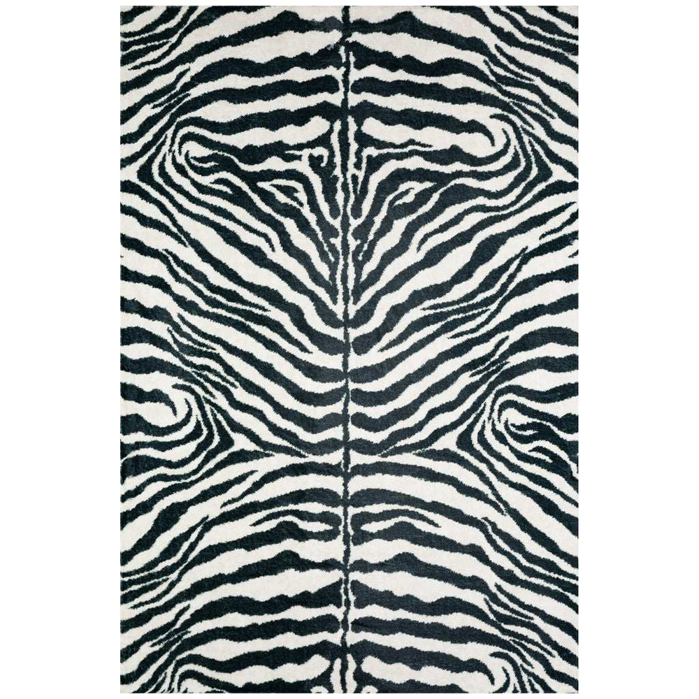5' X 8' Black and White Zebra Print Shag Handmade Non Skid Area Rug - Homeroots - Flyclothing LLC
