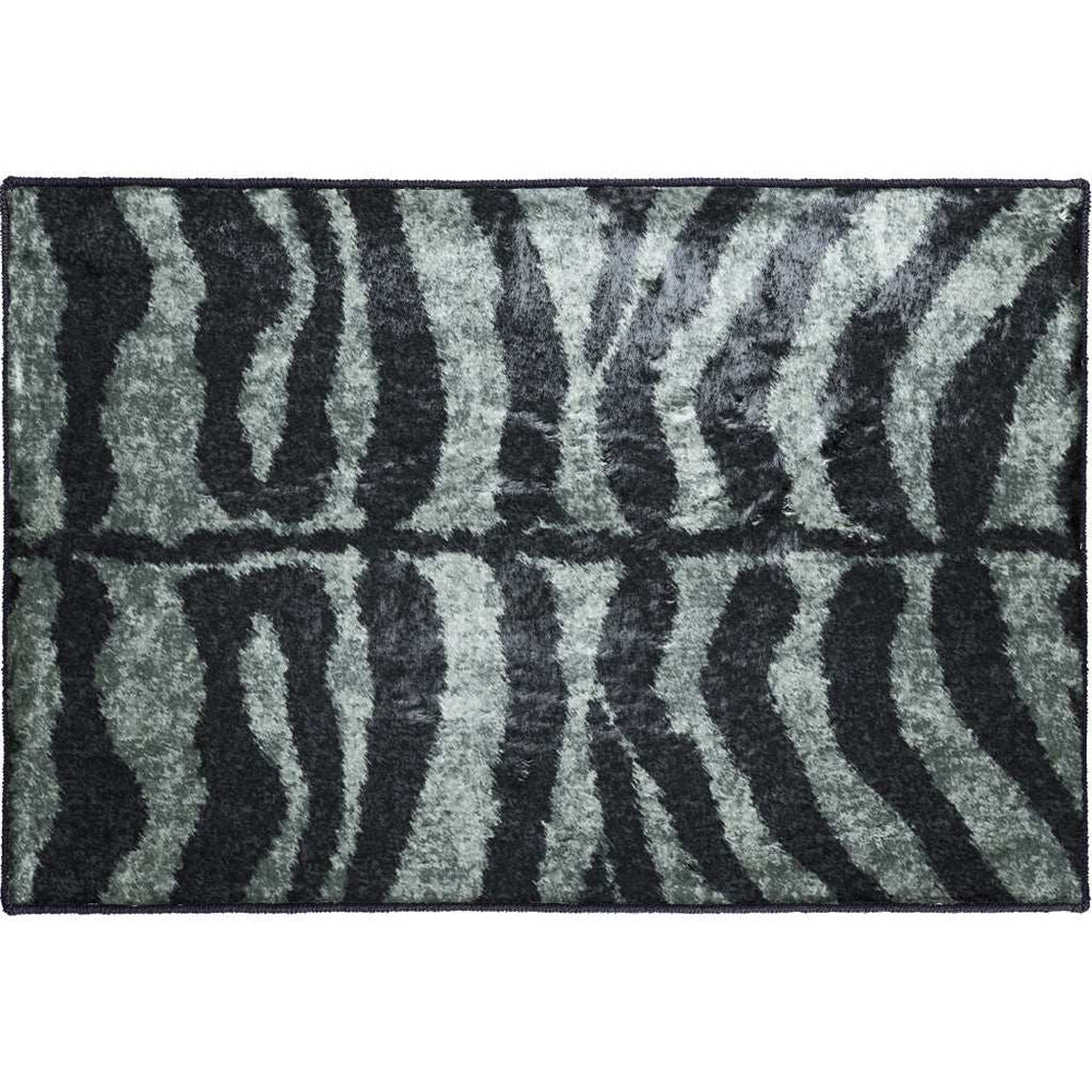 2' X 3' Black and Gray Zebra Print Shag Handmade Non Skid Area Rug - Homeroots - Flyclothing LLC