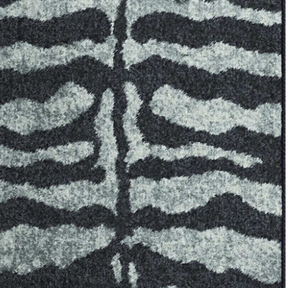 2' X 8' Black and Gray Zebra Print Shag Handmade Non Skid Runner Rug - Homeroots - Flyclothing LLC