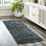 2' X 8' Black and Gray Zebra Print Shag Handmade Non Skid Runner Rug - Homeroots - Flyclothing LLC