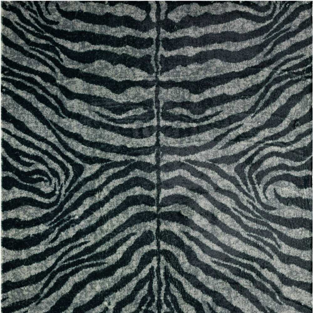 3' X 5' Black and Gray Zebra Print Shag Handmade Non Skid Area Rug - Homeroots - Flyclothing LLC