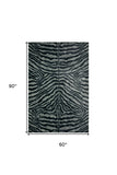 5' X 8' Black and Gray Zebra Print Shag Handmade Non Skid Area Rug - Homeroots - Flyclothing LLC