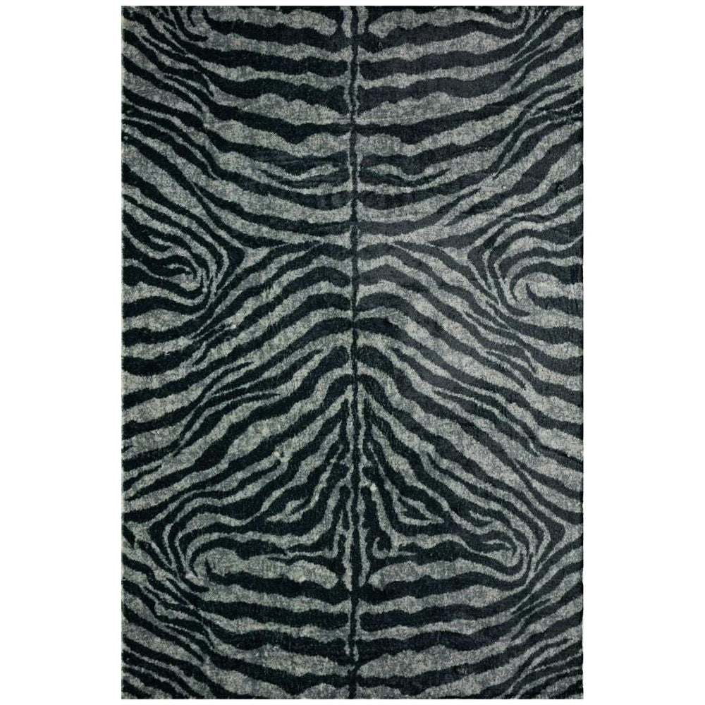 5' X 8' Black and Gray Zebra Print Shag Handmade Non Skid Area Rug - Homeroots - Flyclothing LLC