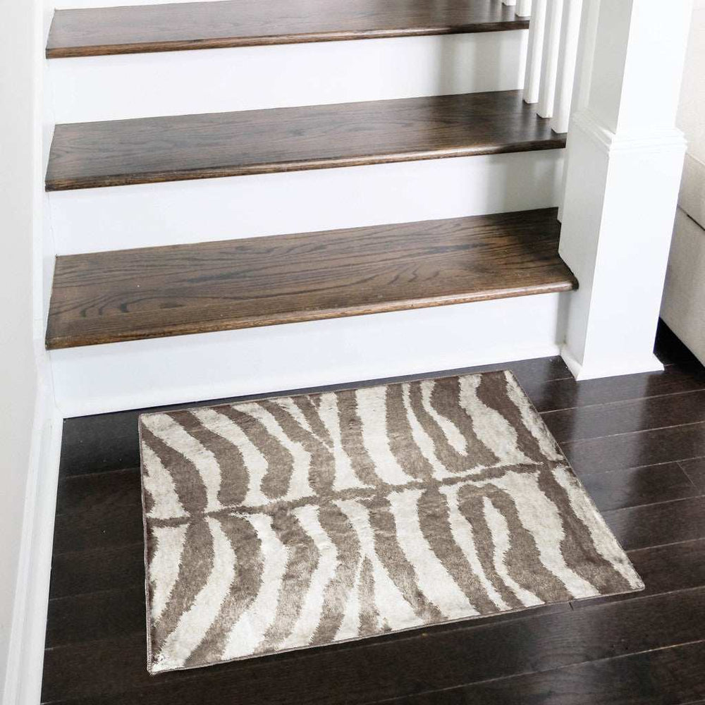 2' X 3' Mocha and Cream Zebra Print Shag Handmade Non Skid Area Rug - Homeroots - Flyclothing LLC