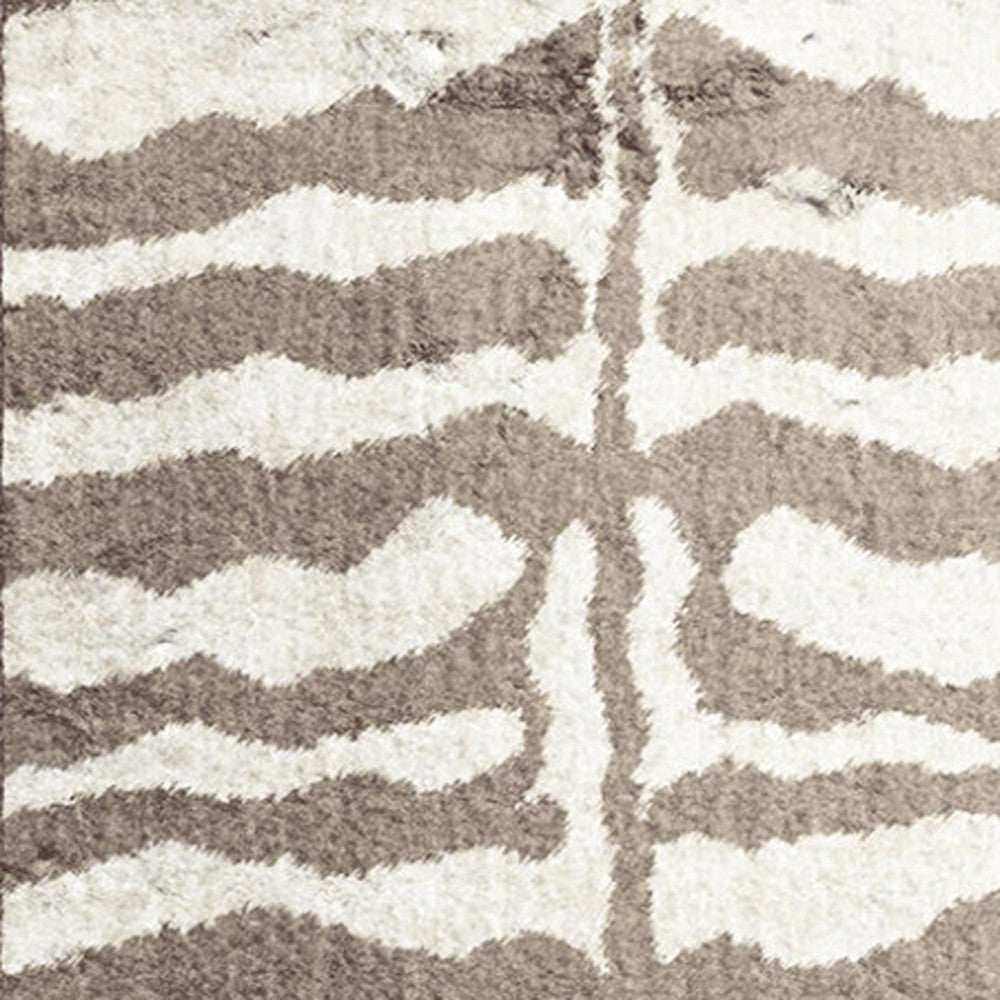 2' X 8' Mocha and Cream Zebra Print Shag Handmade Non Skid Runner Rug - Homeroots - Flyclothing LLC