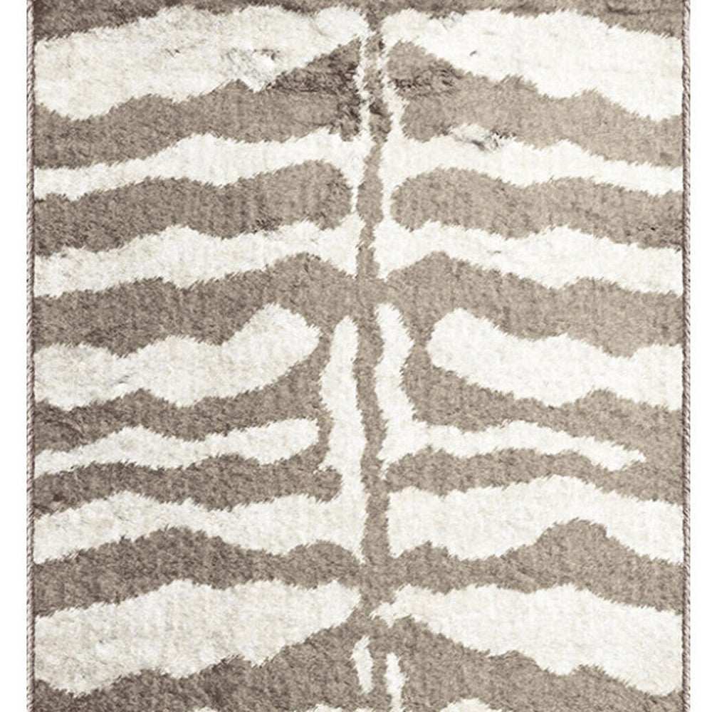 2' X 8' Mocha and Cream Zebra Print Shag Handmade Non Skid Runner Rug - Homeroots - Flyclothing LLC