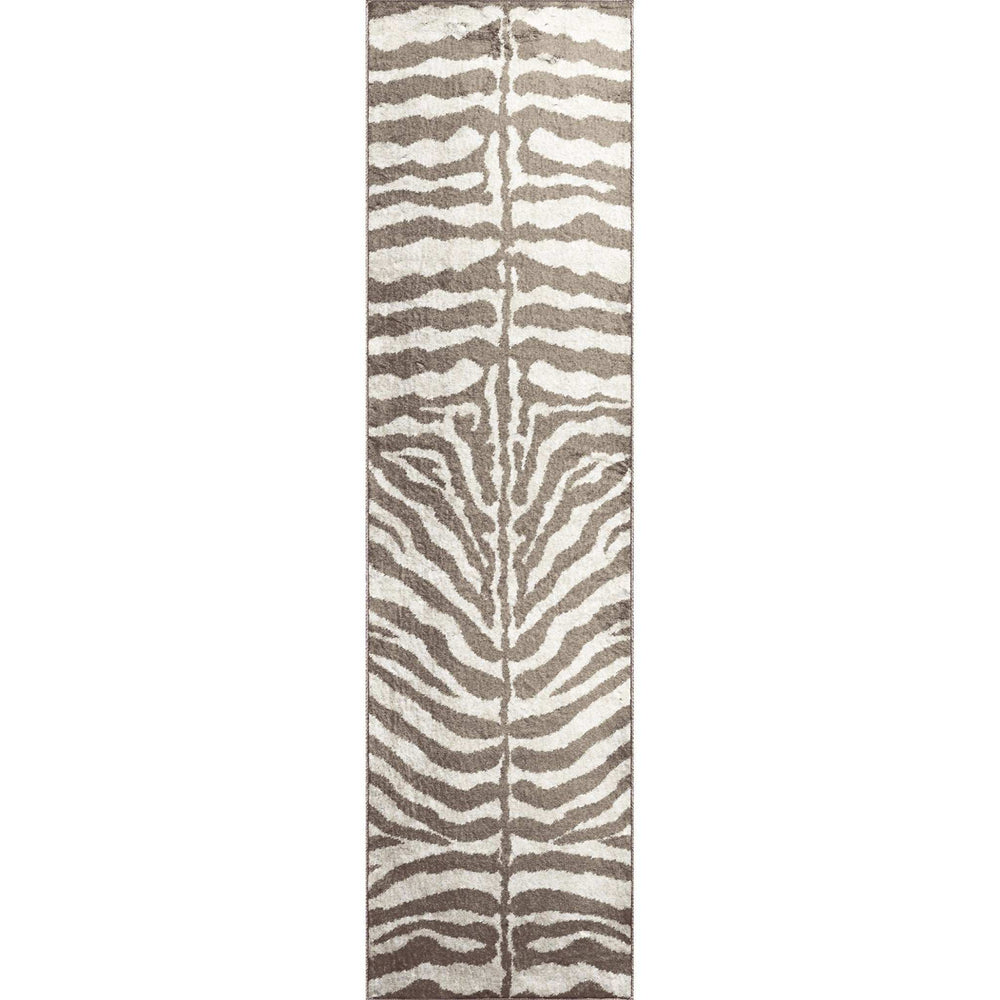2' X 8' Mocha and Cream Zebra Print Shag Handmade Non Skid Runner Rug - Homeroots - Flyclothing LLC