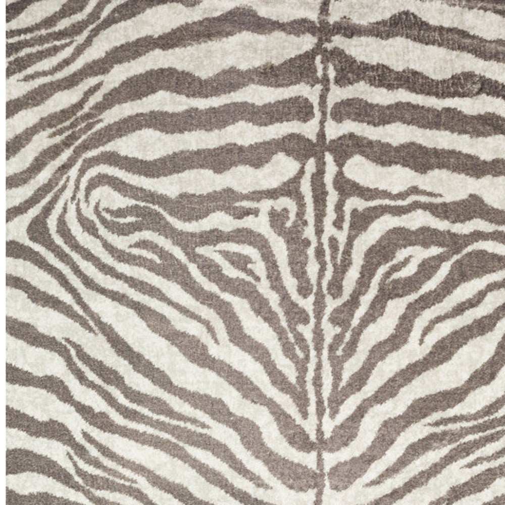 5' X 8' Mocha and Cream Zebra Print Shag Handmade Non Skid Area Rug - Homeroots - Flyclothing LLC