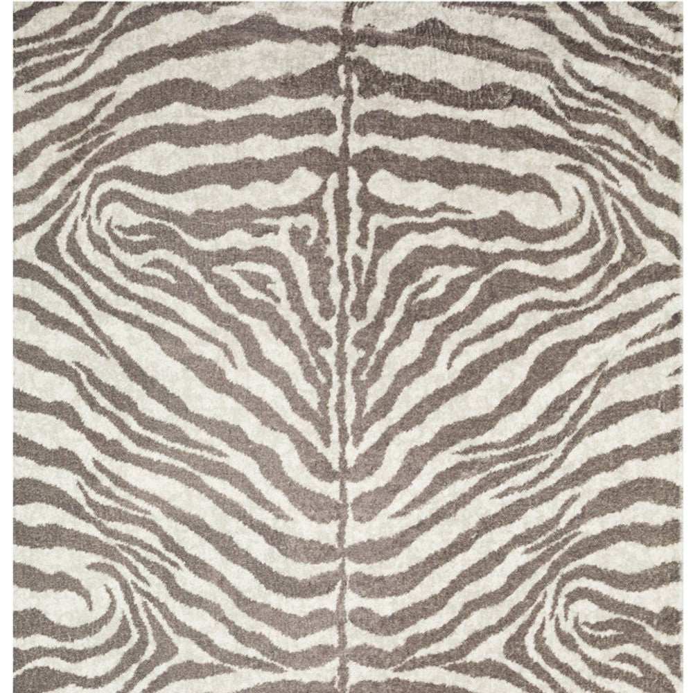 5' X 8' Mocha and Cream Zebra Print Shag Handmade Non Skid Area Rug - Homeroots - Flyclothing LLC
