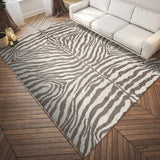 5' X 8' Mocha and Cream Zebra Print Shag Handmade Non Skid Area Rug - Homeroots - Flyclothing LLC