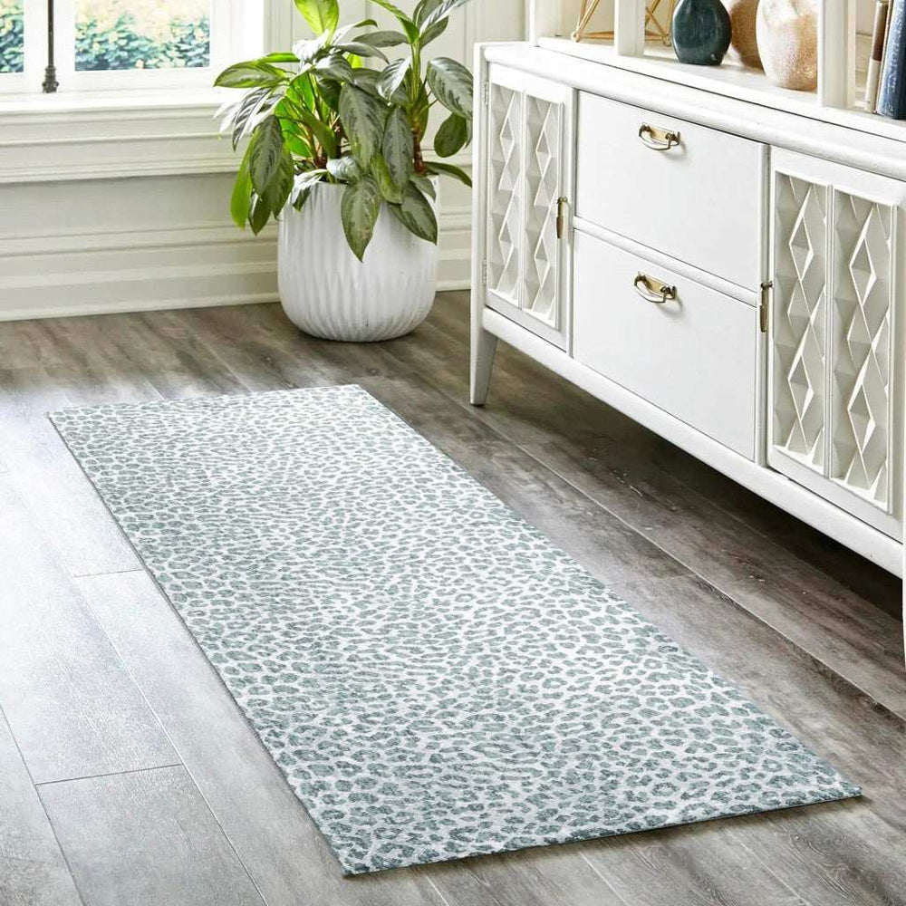 2' X 8' Grey Leopard Print Shag Handmade Non Skid Runner Rug - Homeroots - Flyclothing LLC