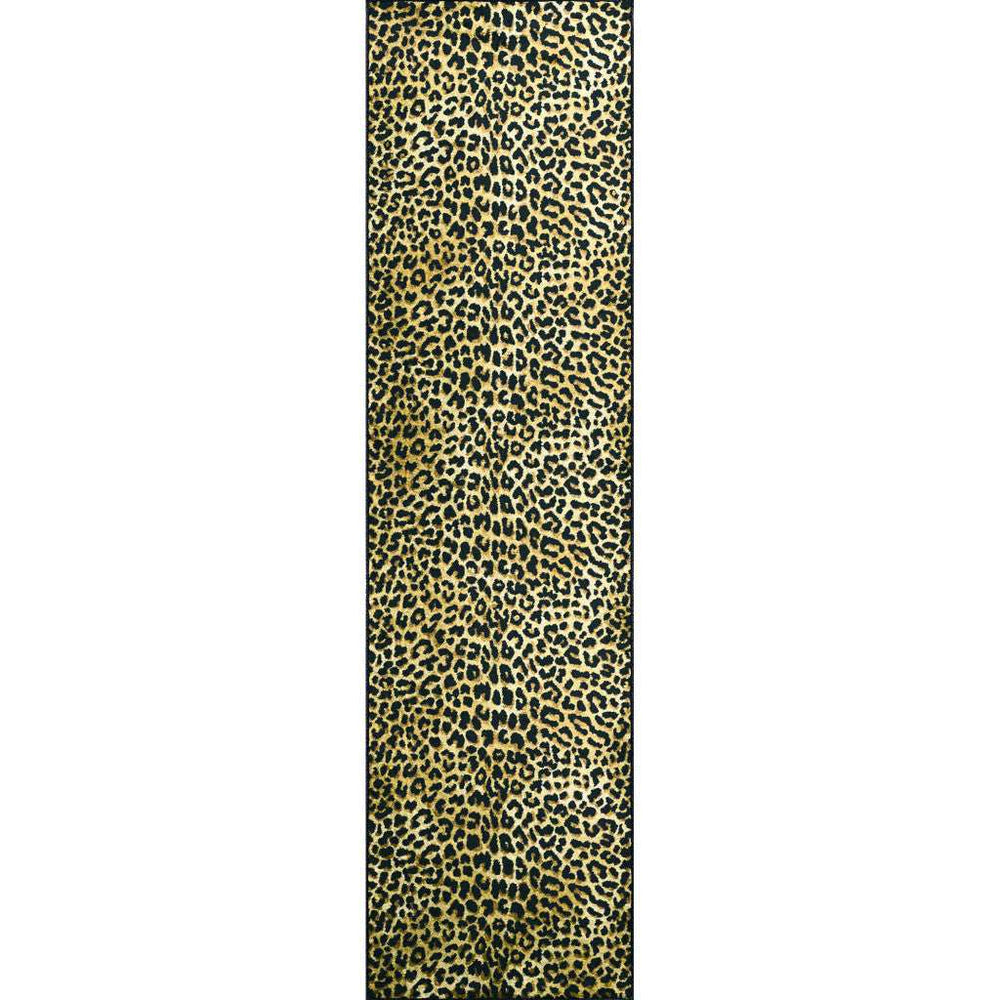 2' X 8' Black and Gold Leopard Print Shag Handmade Non Skid Runner Rug - Homeroots - Flyclothing LLC