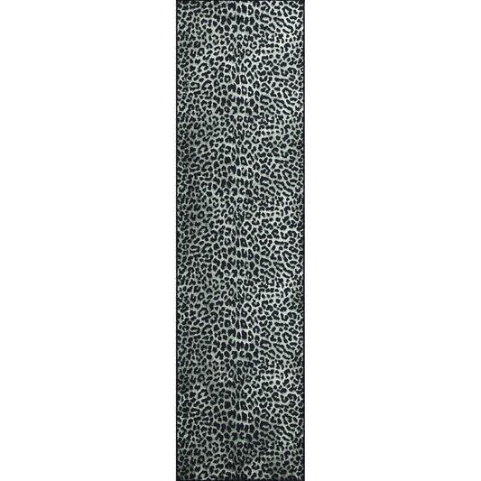 2' X 8' Black and Gray Leopard Print Shag Handmade Non Skid Runner Rug - Homeroots - Flyclothing LLC