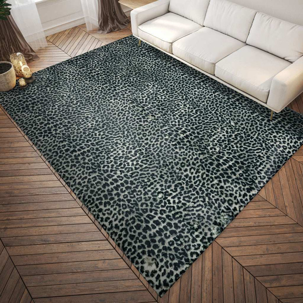 5' X 8' Black and Gray Leopard Print Shag Handmade Non Skid Area Rug - Homeroots - Flyclothing LLC
