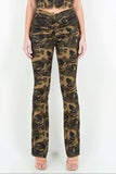American Bazi V-Cut Ruched Camo Flare Pants - Trendsi - Flyclothing LLC