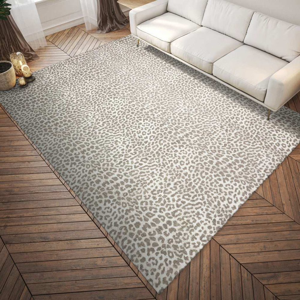 5' X 8' Beige and Cream Leopard Print Shag Handmade Non Skid Area Rug - Homeroots - Flyclothing LLC