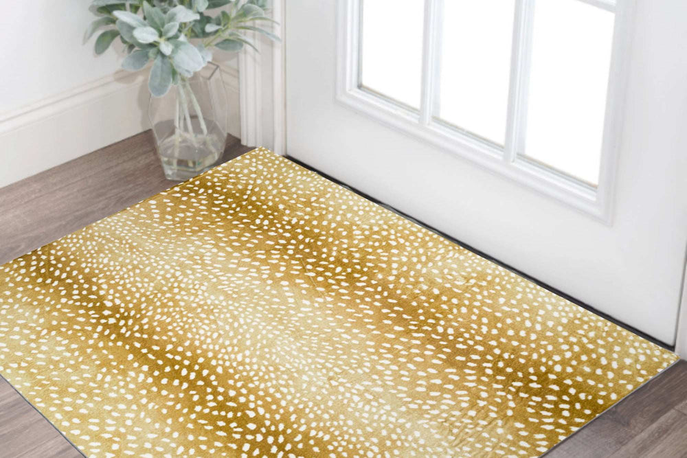 2' X 3' Gold Gazelle Print Shag Handmade Non Skid Area Rug - Homeroots - Flyclothing LLC