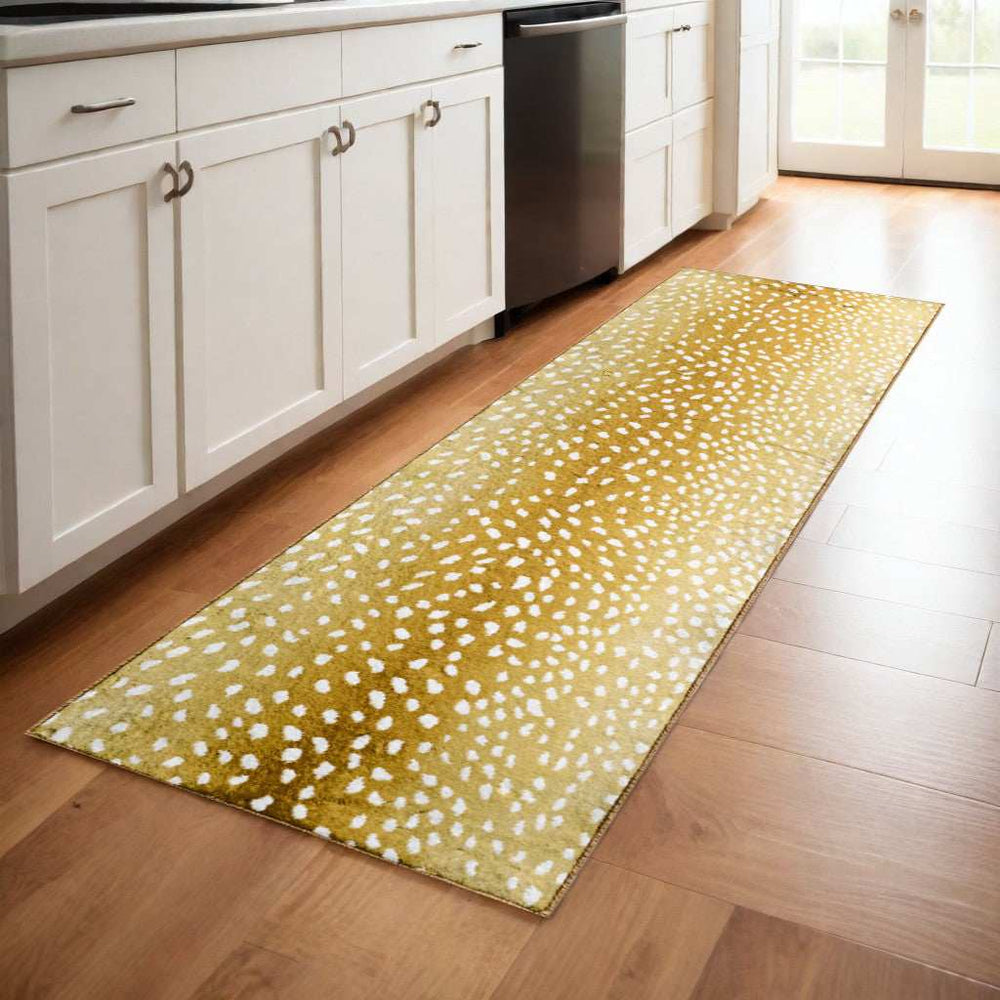 2' X 8' Gold Gazelle Print Shag Handmade Non Skid Runner Rug - Homeroots - Flyclothing LLC
