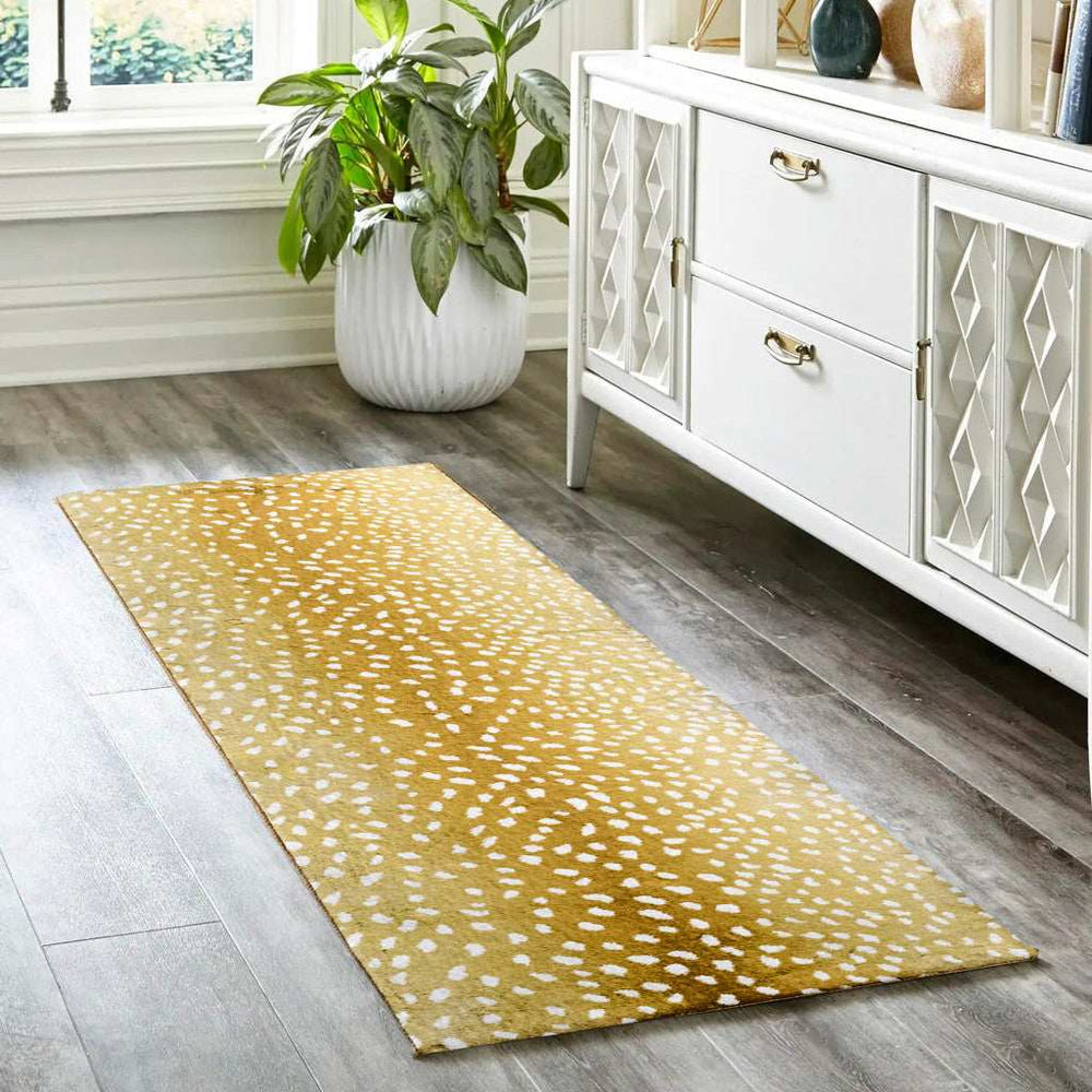 2' X 8' Gold Gazelle Print Shag Handmade Non Skid Runner Rug - Homeroots - Flyclothing LLC