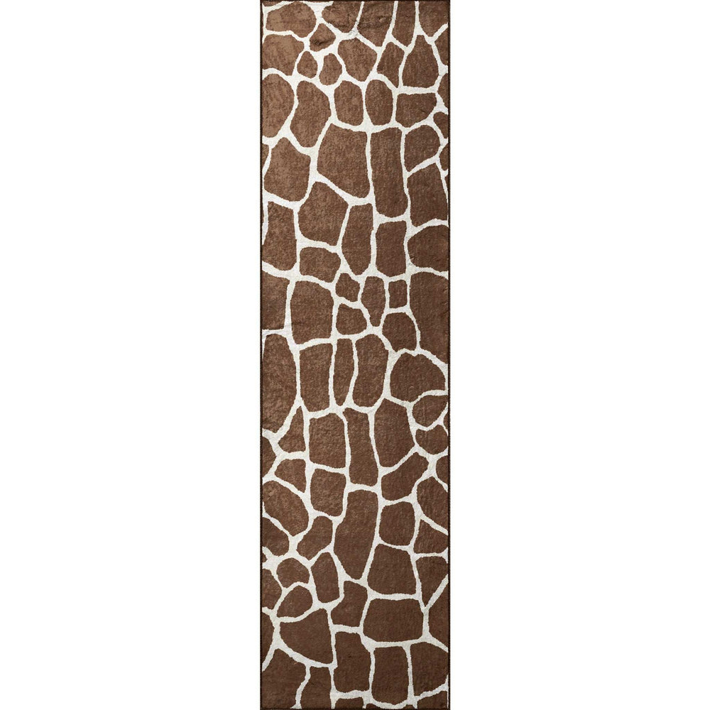 8' Brown and Ivory Animal Print Handmade Non Skid Runner Rug - Homeroots - Flyclothing LLC