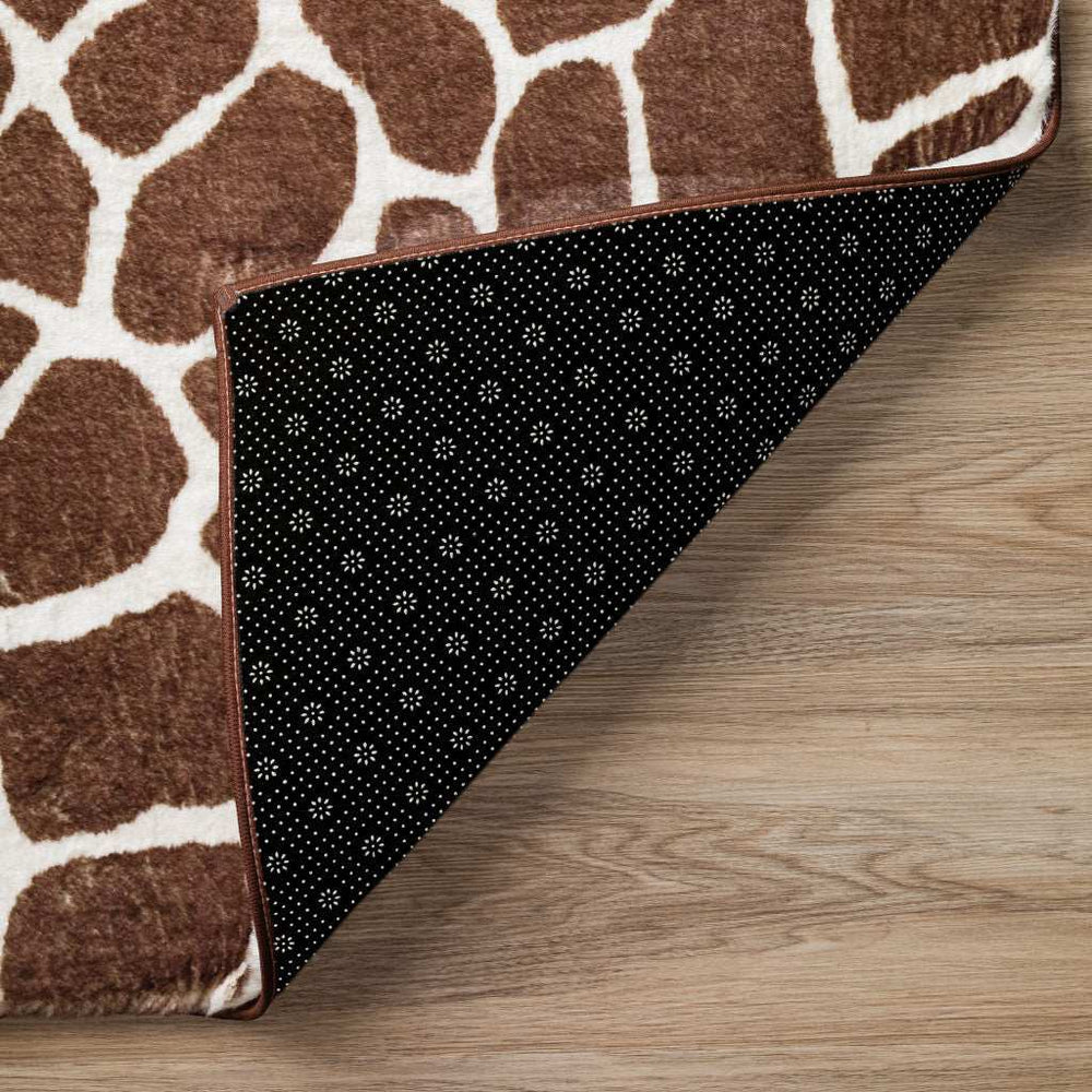 8' Brown and Ivory Animal Print Handmade Non Skid Runner Rug - Homeroots - Flyclothing LLC