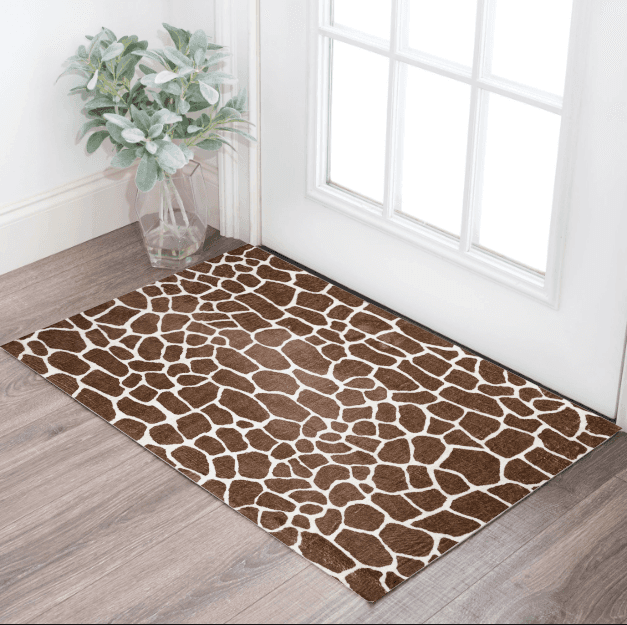 3' X 5' Brown and White Animal Print Shag Non Skid Area Rug - Homeroots - Flyclothing LLC