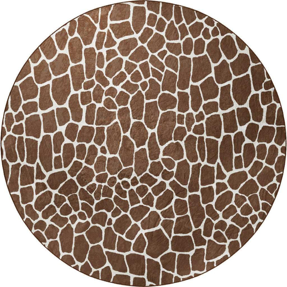 8' Brown and Ivory Round Animal Print Handmade Non Skid Area Rug - Homeroots - Flyclothing LLC