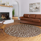 8' Brown and Ivory Round Animal Print Handmade Non Skid Area Rug - Homeroots - Flyclothing LLC