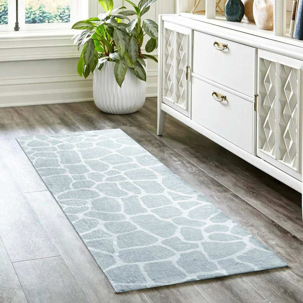 8' Gray and Ivory Animal Print Handmade Non Skid Runner Rug - Homeroots - Flyclothing LLC