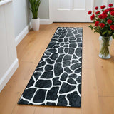 2' X 8' Black and White Croc Print Shag Handmade Non Skid Runner Rug - Homeroots - Flyclothing LLC