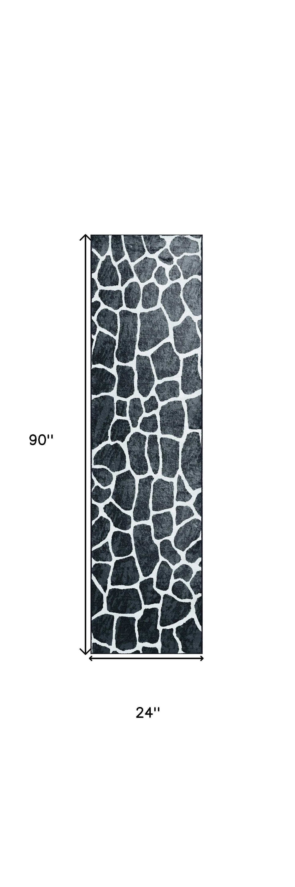 2' X 8' Black and White Croc Print Shag Handmade Non Skid Runner Rug - Homeroots - Flyclothing LLC