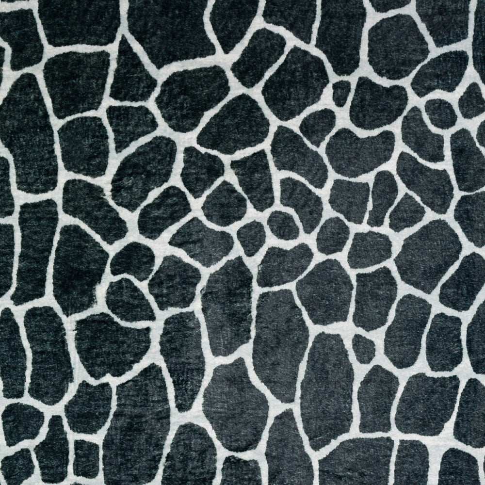 2' X 8' Black and White Croc Print Shag Handmade Non Skid Runner Rug - Homeroots - Flyclothing LLC