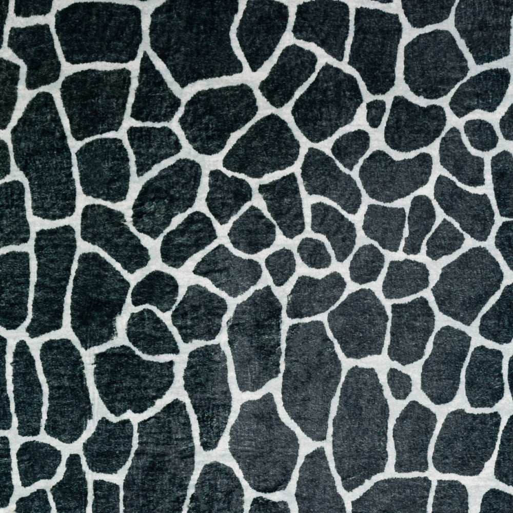 3' X 5' Black and White Croc Print Shag Handmade Non Skid Area Rug - Homeroots - Flyclothing LLC