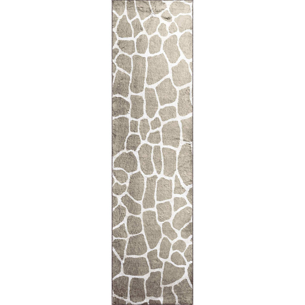 2' X 8' Beige Giraffe Print Shag Handmade Non Skid Runner Rug - Homeroots - Flyclothing LLC