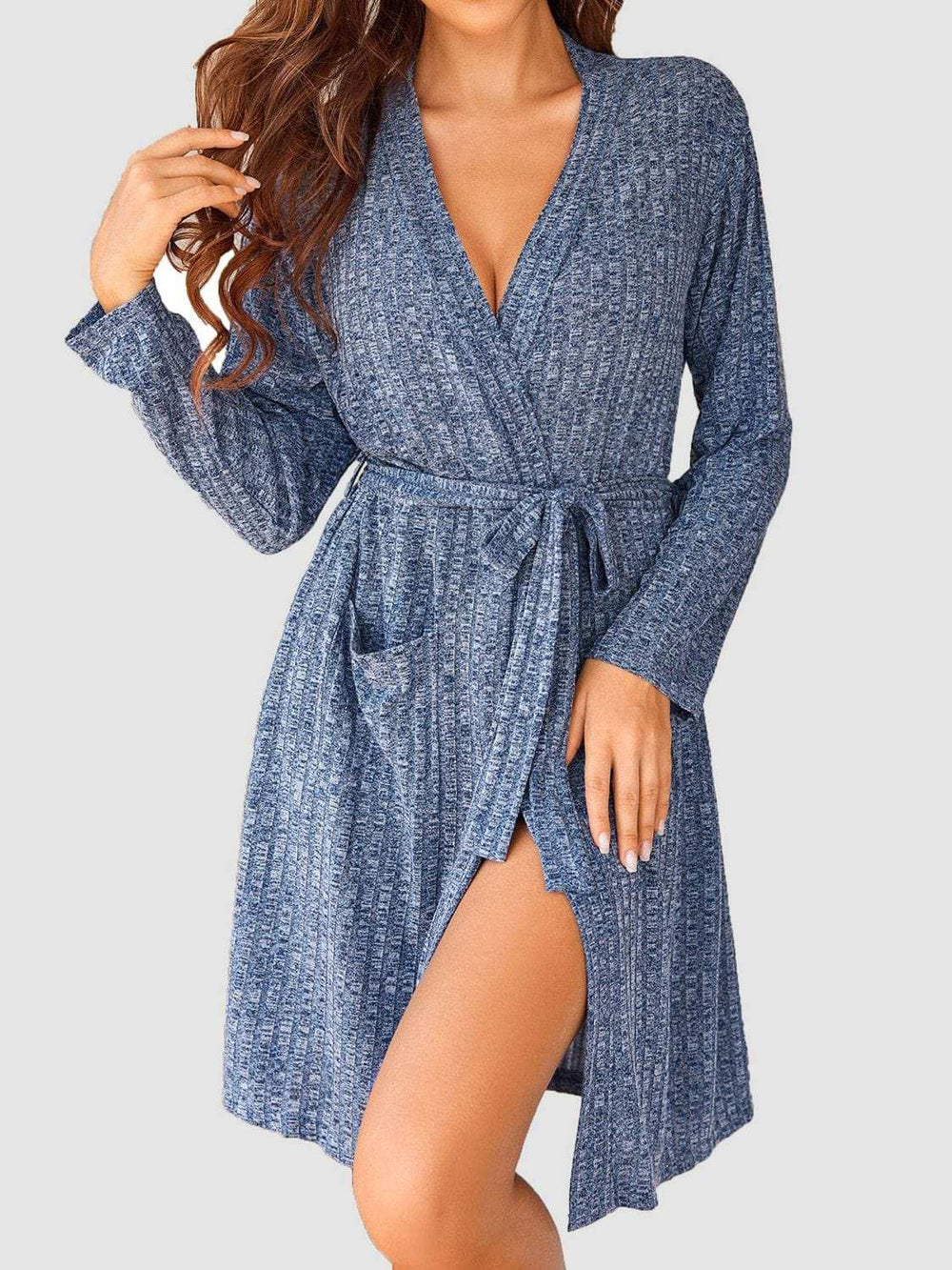 Tied Solid Lounge Nightgown with Pockets - Trendsi - Flyclothing LLC